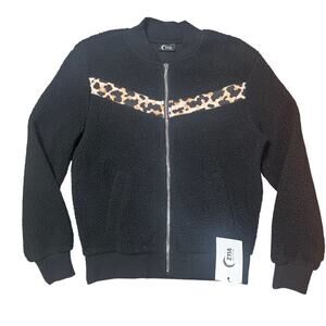 Zyia Active Black Leopard Flying Fleece Sherpa Jacket